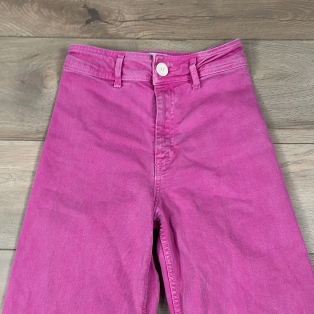 Zara Women's Viral Pink Wide-Leg Jeans Cut Off - Picture 6 of 16
